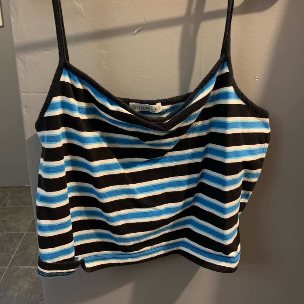 Blue, White, Black Crop Top